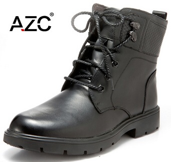 AZC新款头层牛皮日常休闲鞋高帮鞋靴子棉鞋特价优惠真皮男鞋